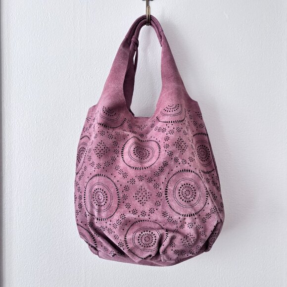 Sundance Delight Laser-Cut Suede Boho Tote Bag in Dusty Pink - Picture 6 of 10